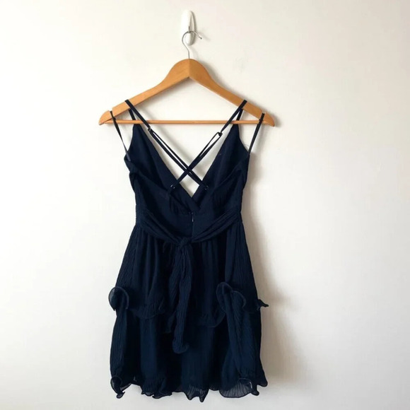 Selfie Leslie Greta Chiffon Layered Mini Dress  Navy Blue Size Small - Picture 6 of 8